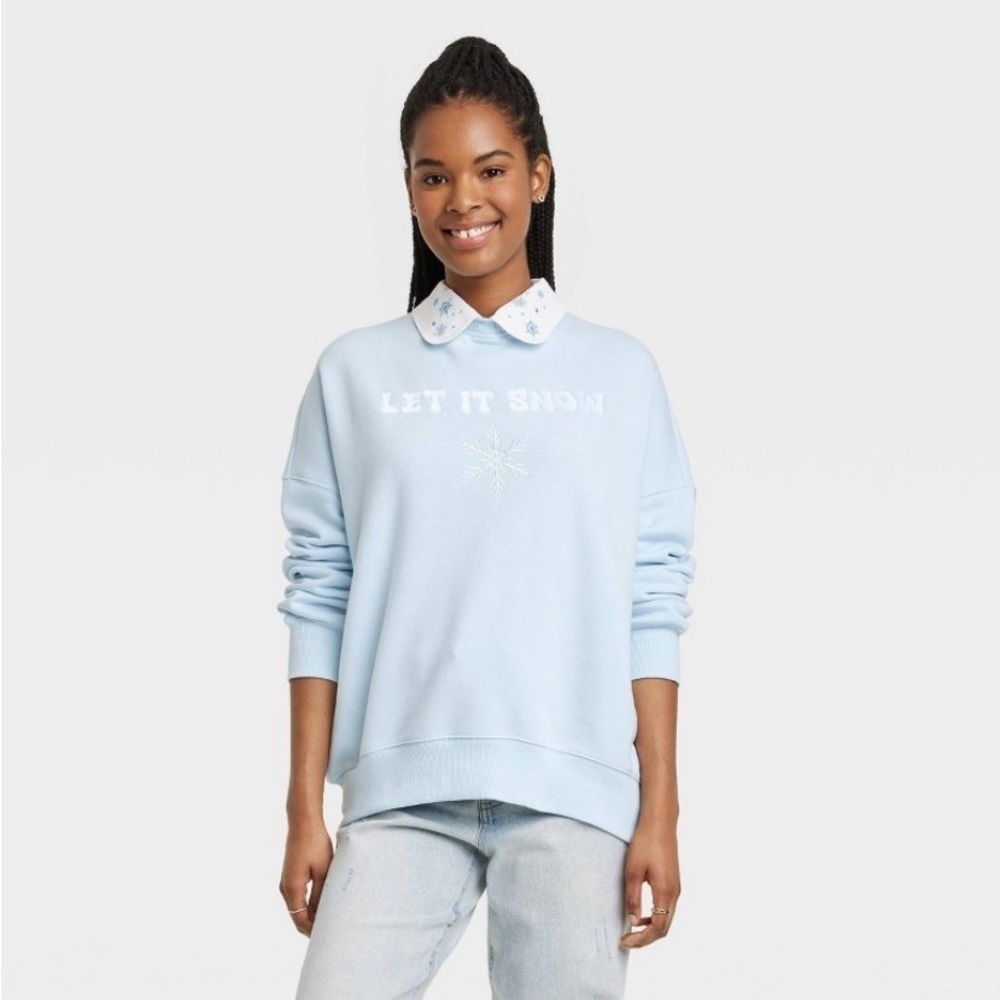 Women's Let It Snow Collared Graphic
Sweatshirt - Blue new ❄️❄️❄️❄️❄️❄️